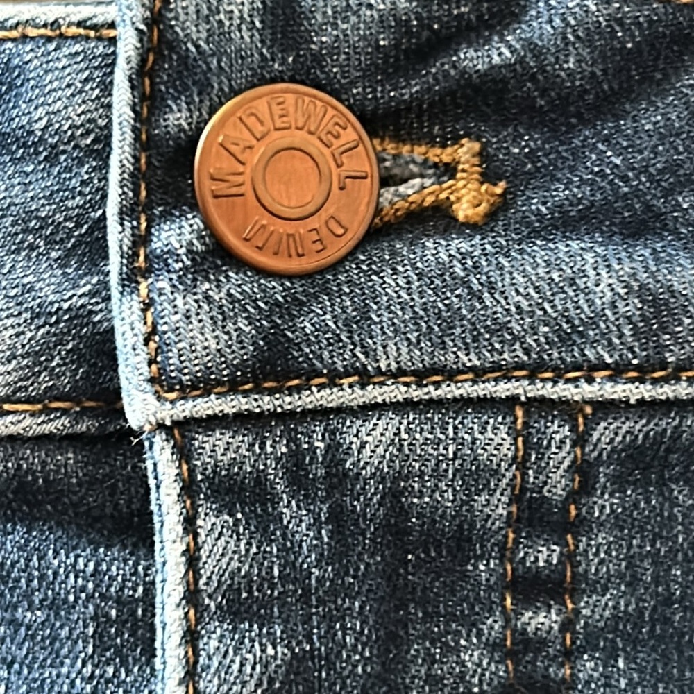 Madewell Denim Mini Frayed Hem Front Slit Skirt Size 30 - Picture 4 of 8